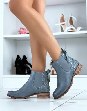 Chelsea boots basses bleues à paillettes et noeud