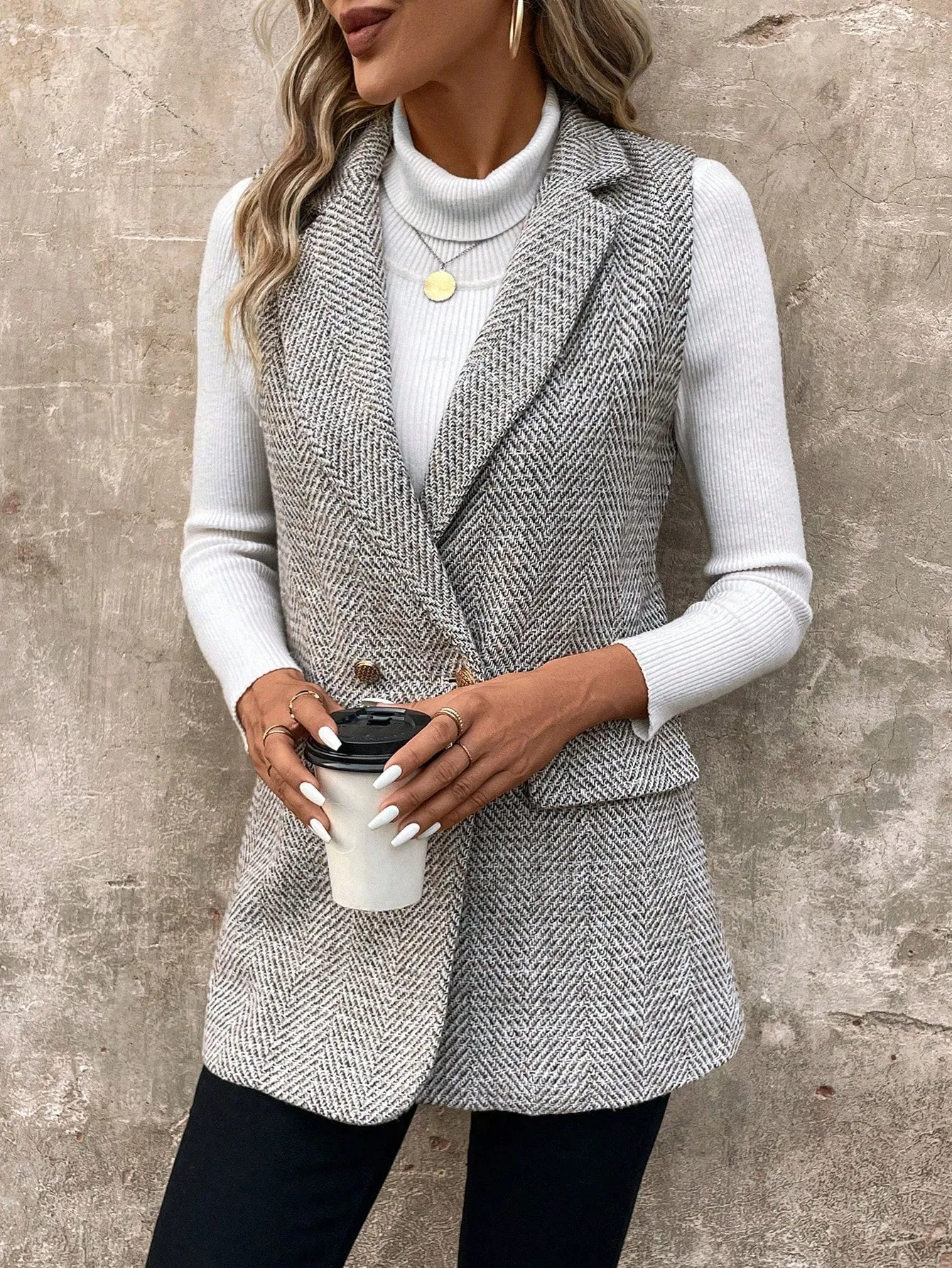 Cherry Vibes: Chaqueta de tweed sencilla para mujer en
