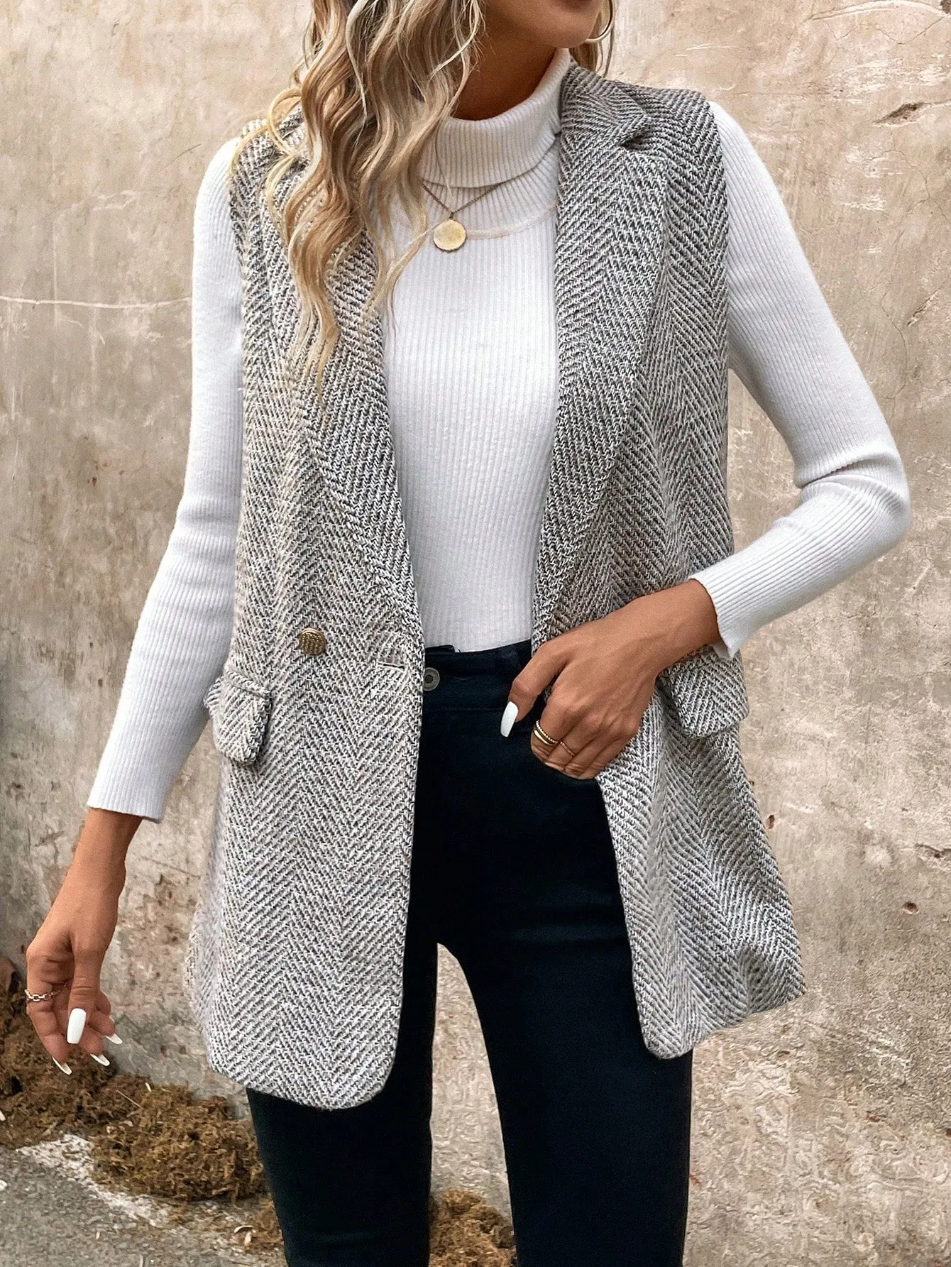 Cherry Vibes: Chaqueta de tweed sencilla para mujer en