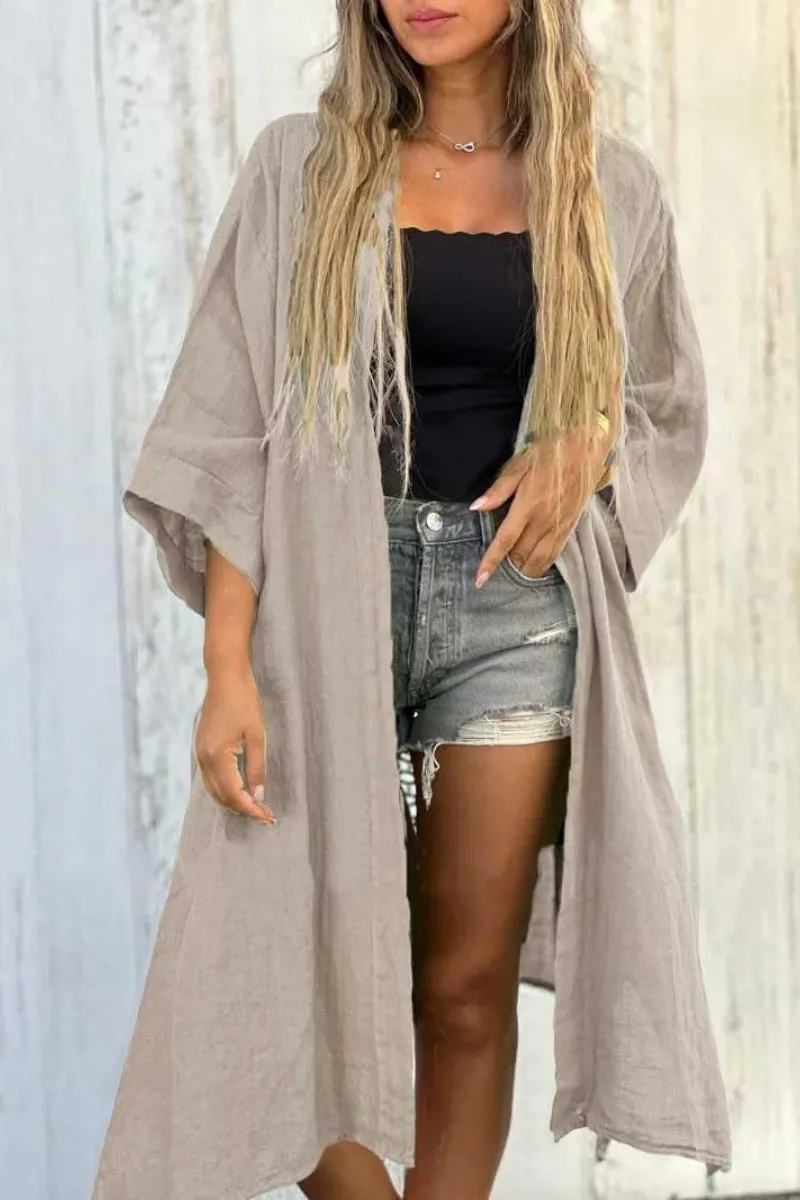 Chouyatou Women's Boho Crochet Eyelet Open Front Irregular Long Cotton Beach Coverup Cardigan Shirt Blouses
