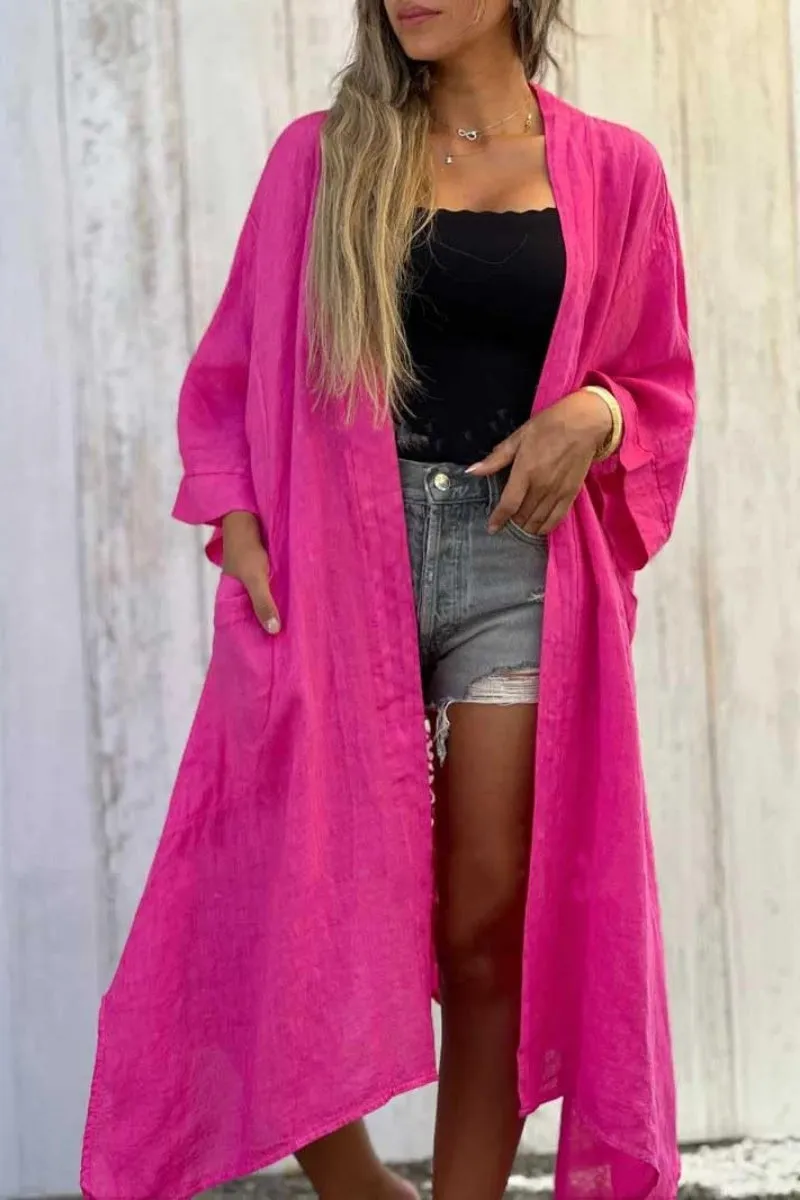 Chouyatou Women's Boho Crochet Eyelet Open Front Irregular Long Cotton Beach Coverup Cardigan Shirt Blouses