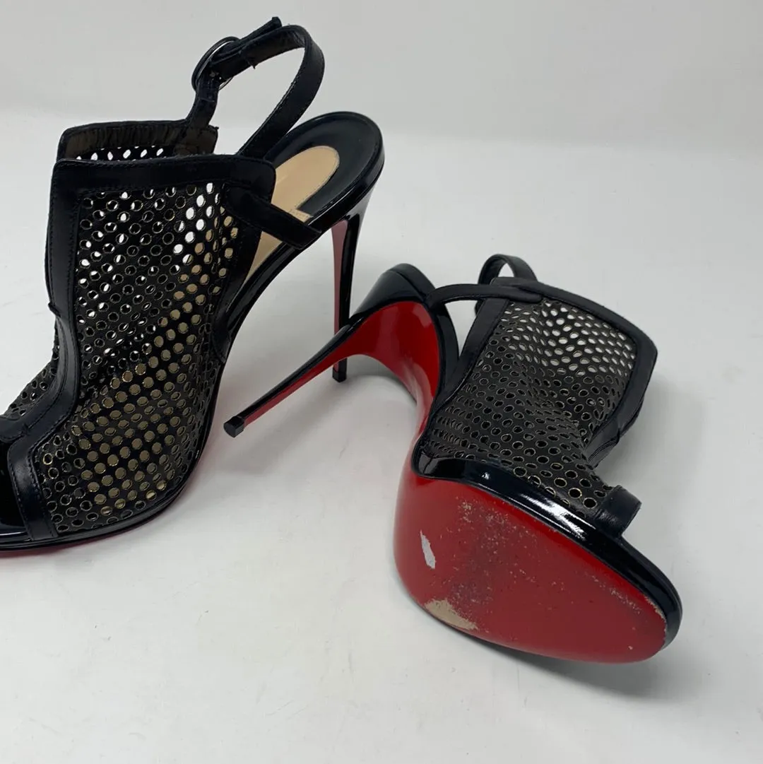 Christian Louboutin Black and gold Heels open toe leather booties