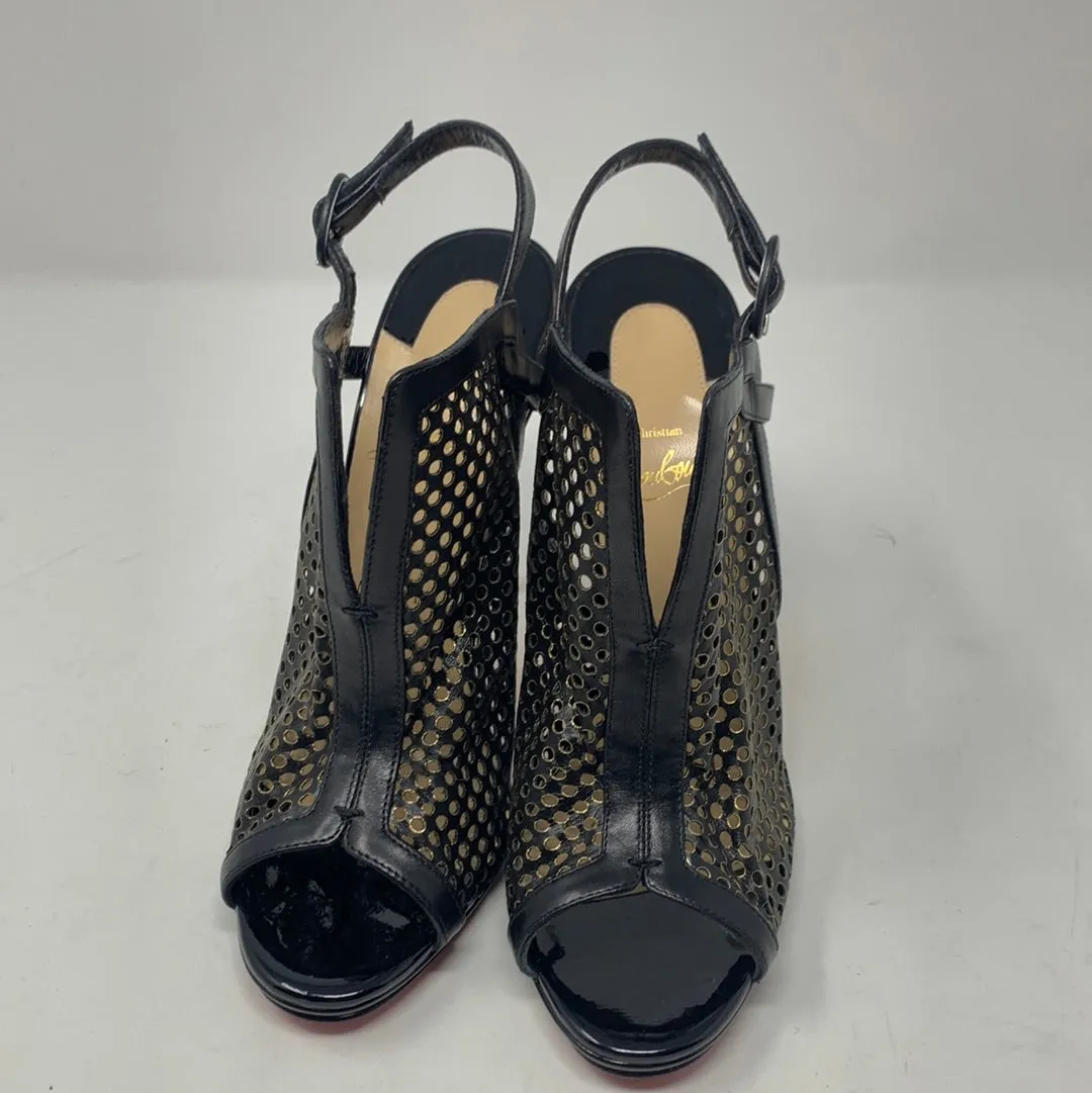 Christian Louboutin Black and gold Heels open toe leather booties