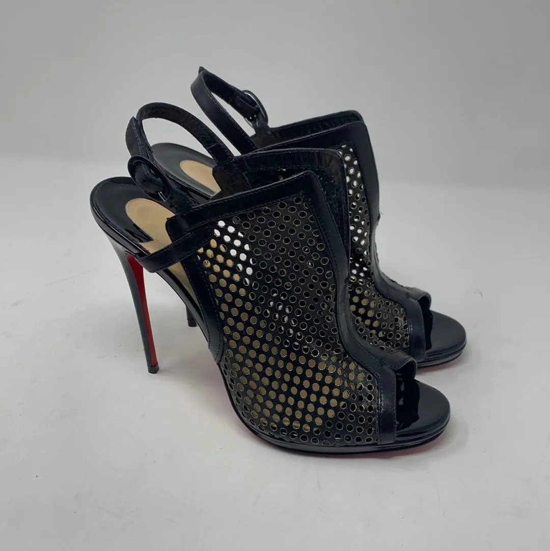 Christian Louboutin Black and gold Heels open toe leather booties