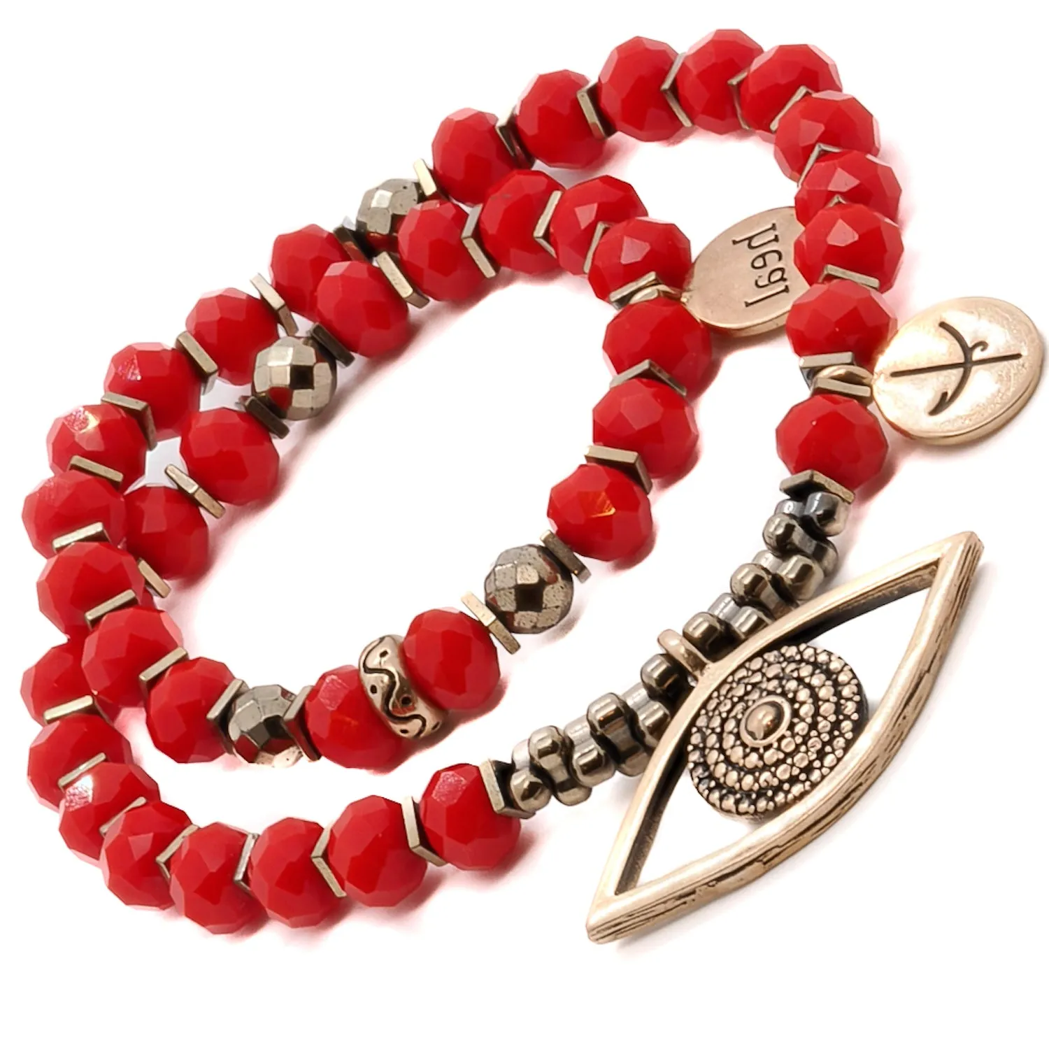 Christmas Energy Evil Eye & Heal Charm Red Double Wrap Bracelet