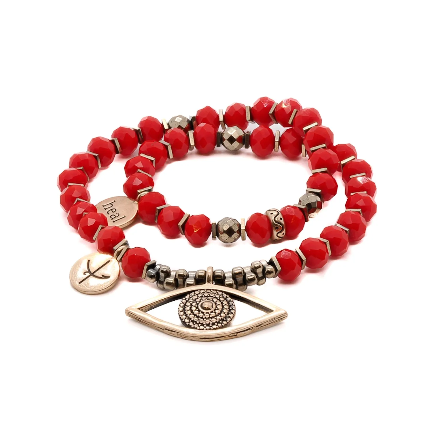 Christmas Energy Evil Eye & Heal Charm Red Double Wrap Bracelet