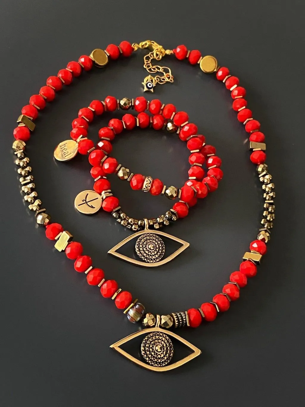 Christmas Energy Evil Eye & Heal Charm Red Double Wrap Bracelet