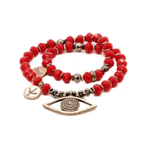 Christmas Energy Evil Eye & Heal Charm Red Double Wrap Bracelet