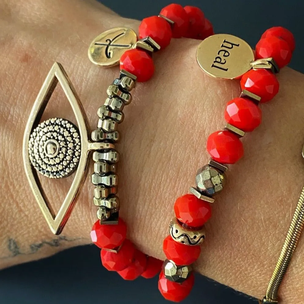 Christmas Energy Evil Eye & Heal Charm Red Double Wrap Bracelet