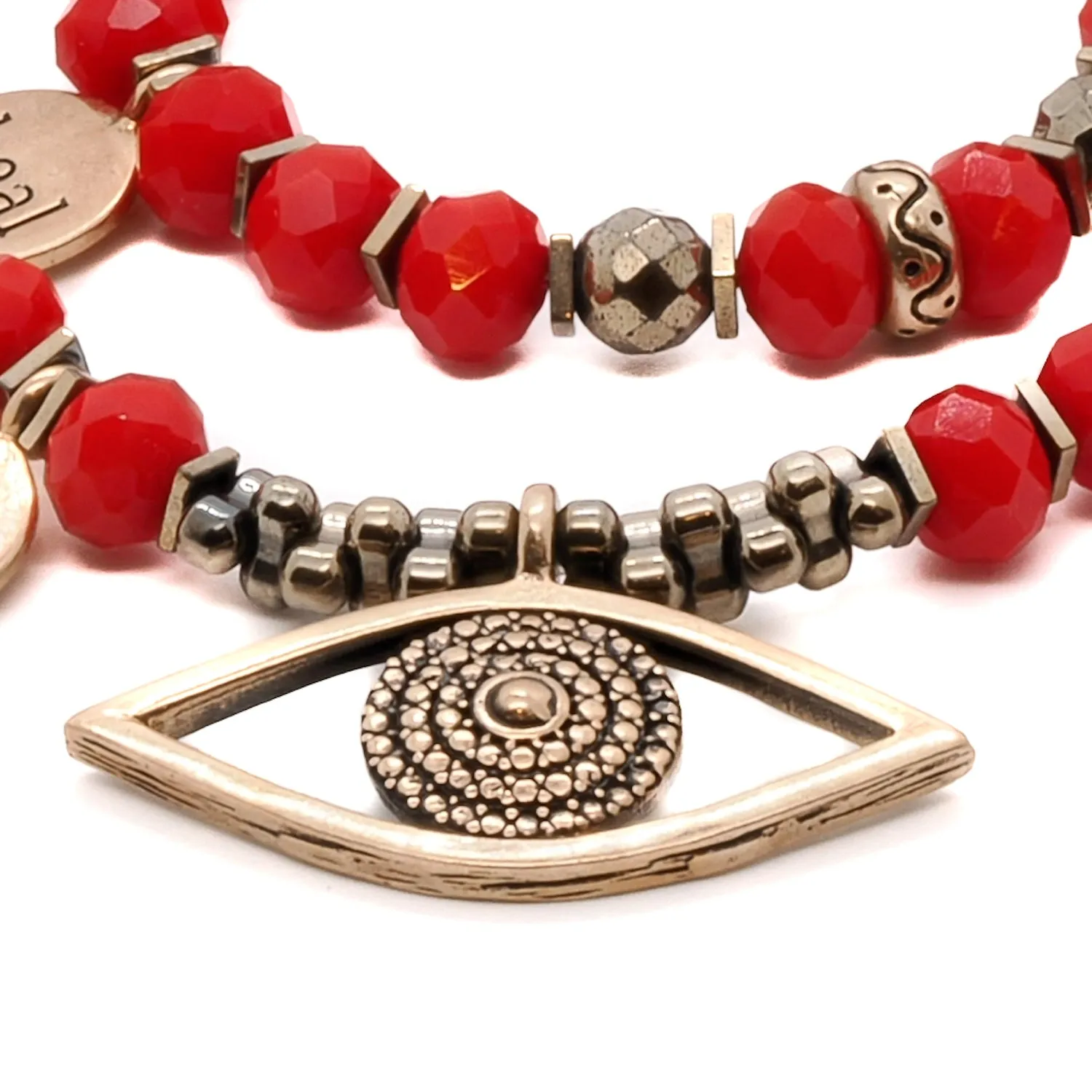 Christmas Energy Evil Eye & Heal Charm Red Double Wrap Bracelet