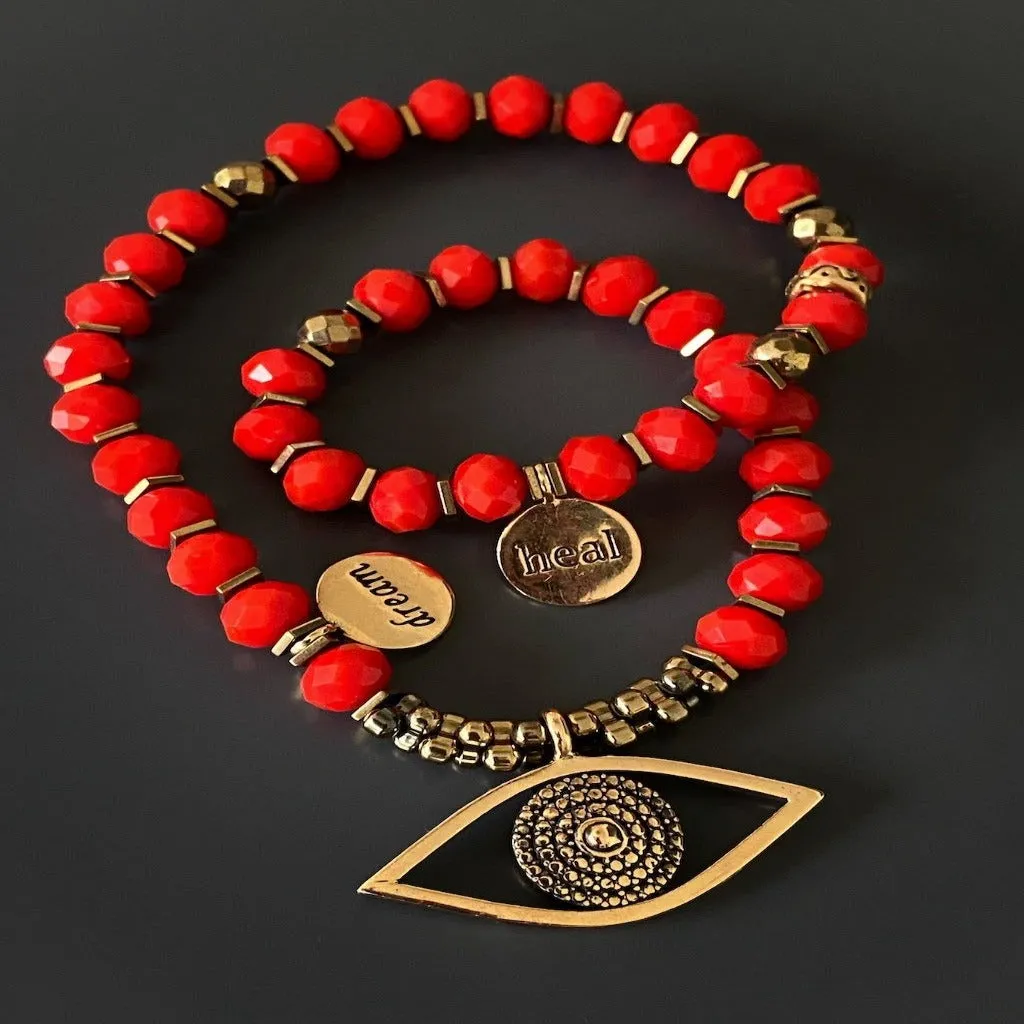 Christmas Energy Evil Eye & Heal Charm Red Double Wrap Bracelet