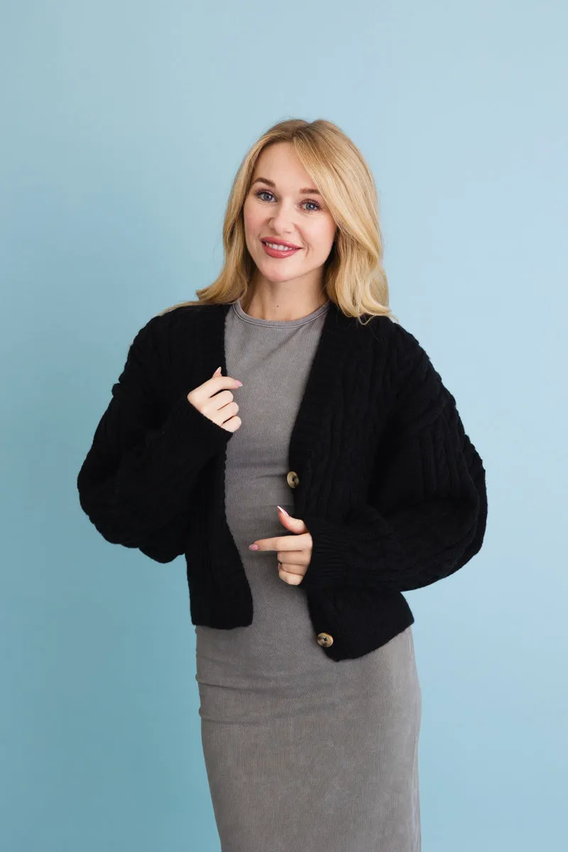 Chunky Cable Knit Button-Up Cropped Cardigan (4 colors)