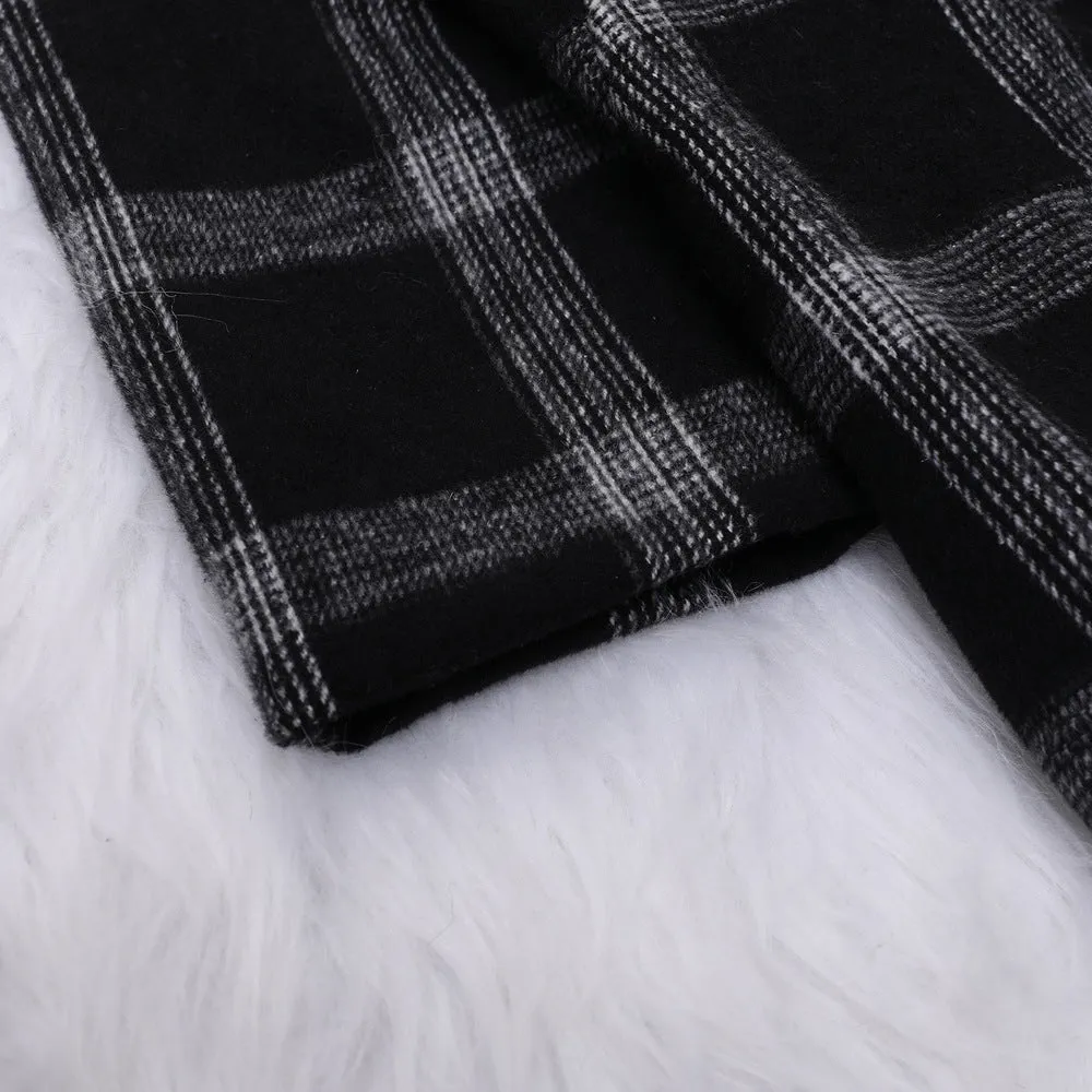 Classic Grid Plaid Hooded Cardigan Strappy Coat Outerwear