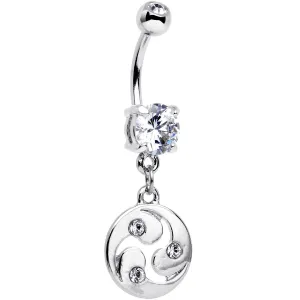 Clear CZ Gem Triskele Spiral Dangle Belly Ring
