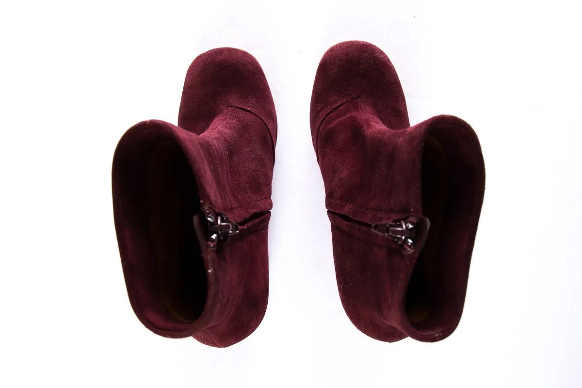 Céline Burgundy Suede Booties SZ 35.5