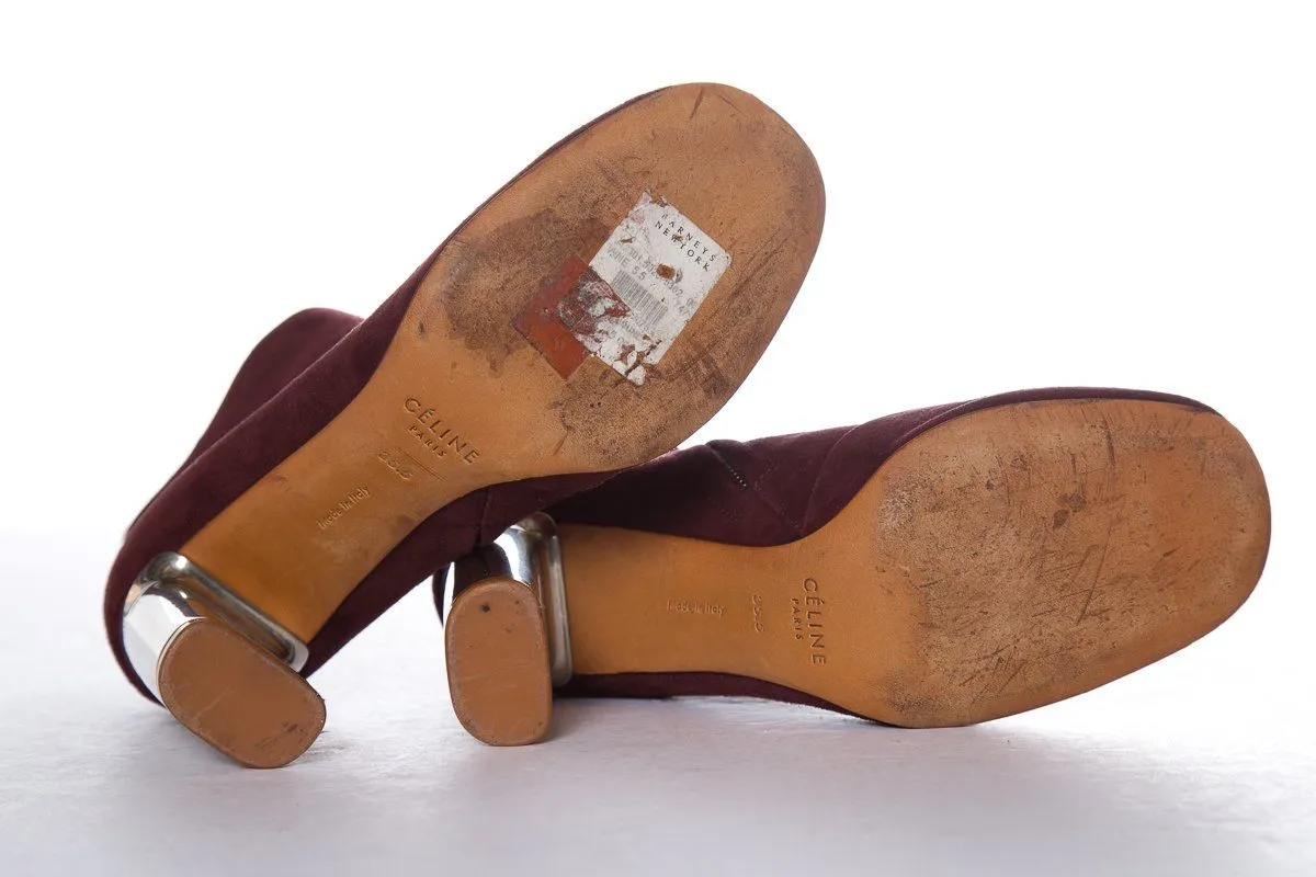 Céline Burgundy Suede Booties SZ 35.5