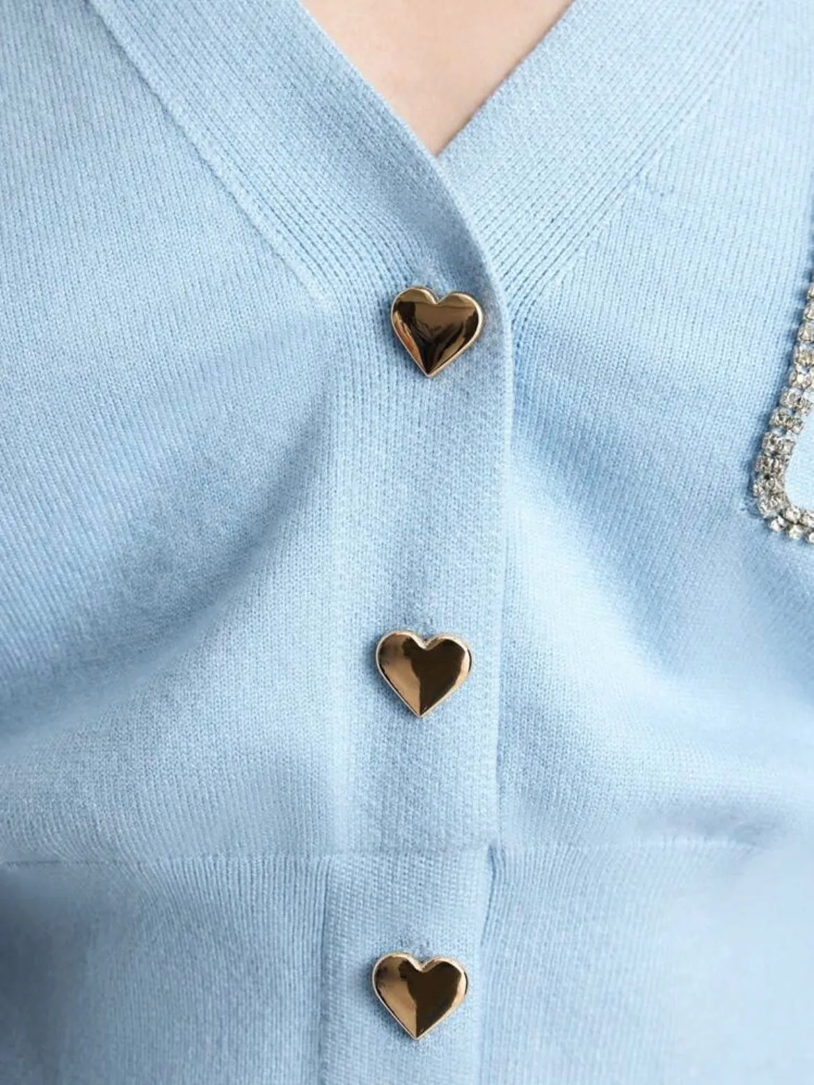 CM-CS192880 Women Casual Seoul Style Heart Shaped Button Front Cardigan - Blue