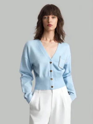 CM-CS192880 Women Casual Seoul Style Heart Shaped Button Front Cardigan - Blue