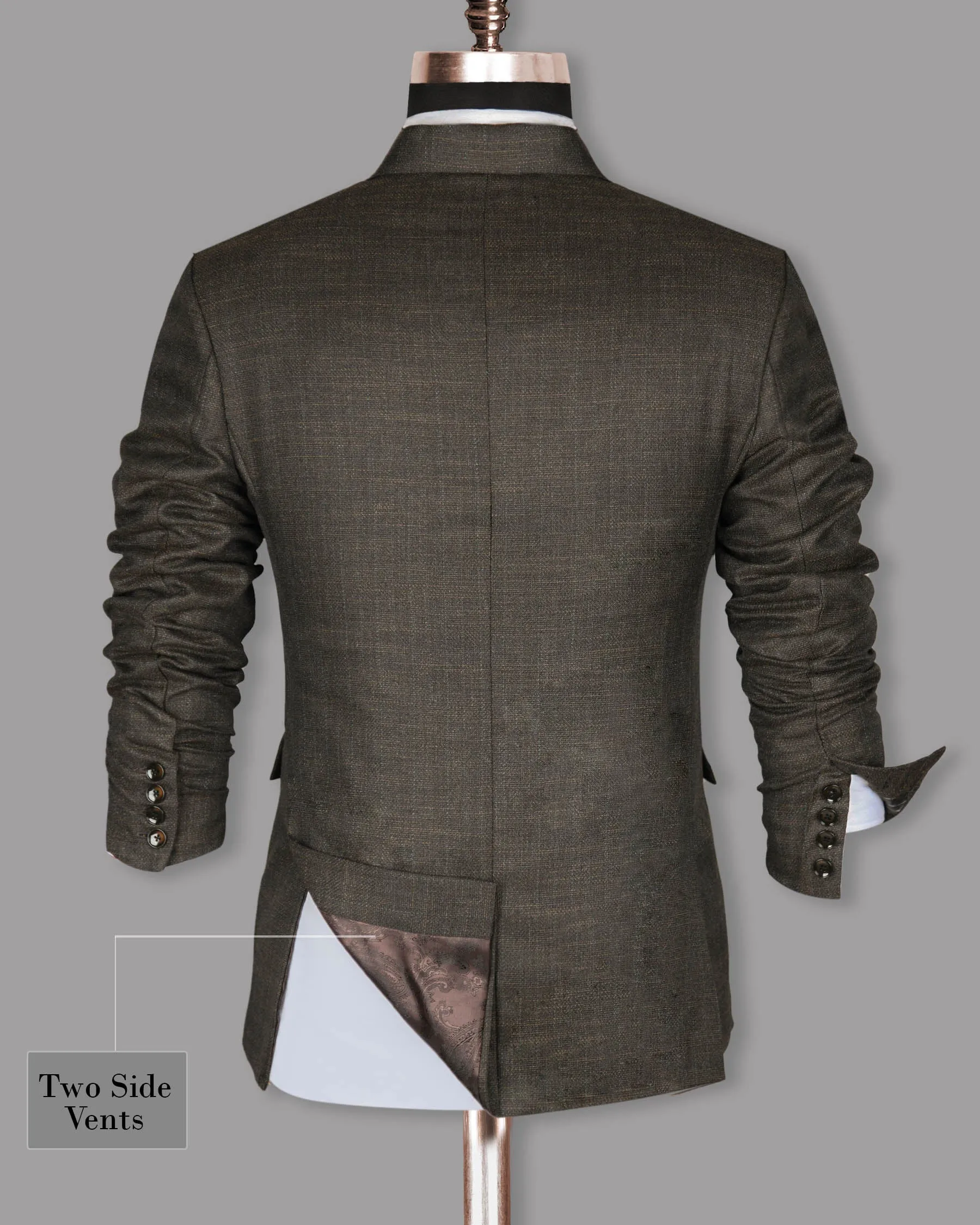Coffee Subtle Slubbed Wool Rich Double Breasted Blazer