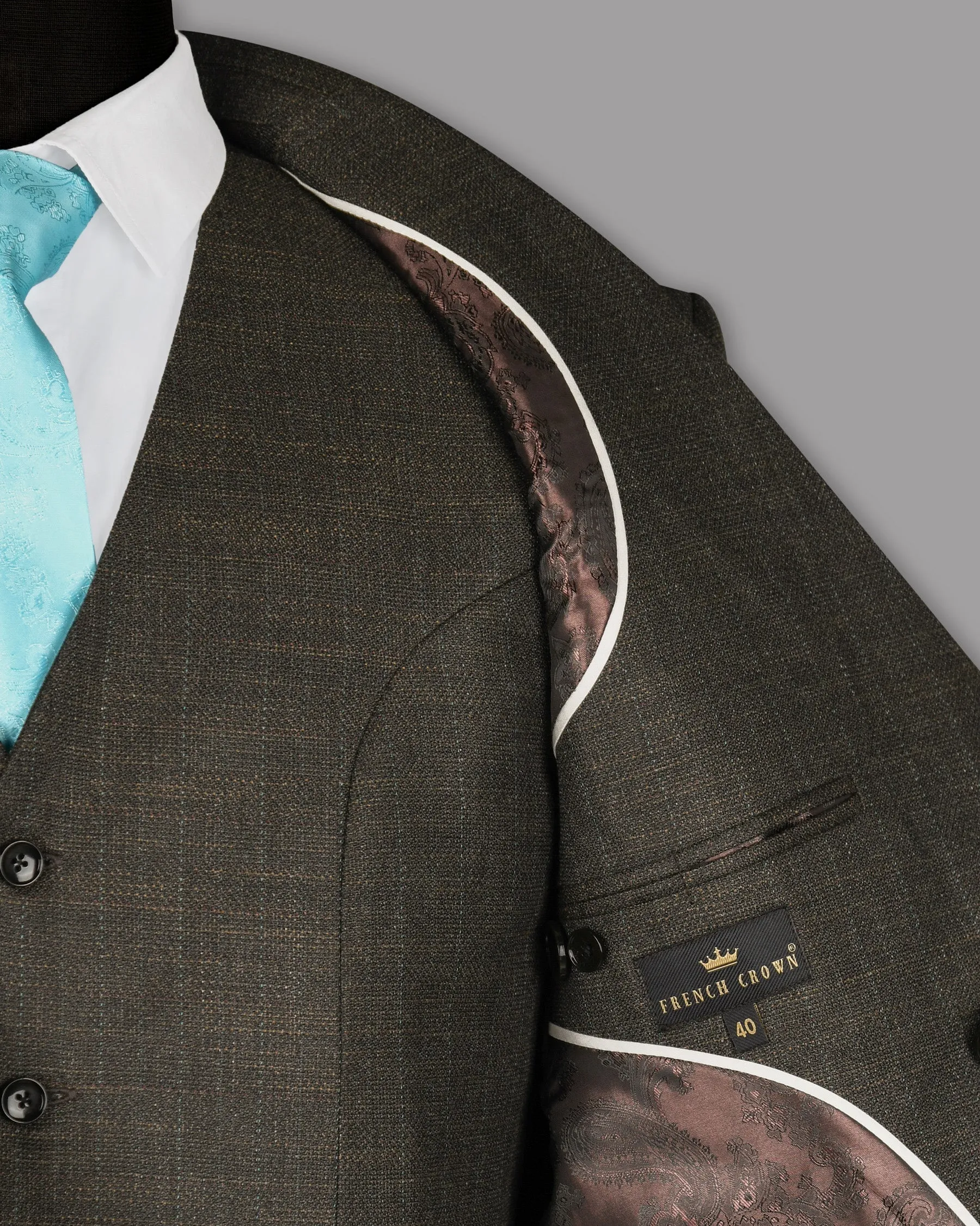 Coffee Subtle Slubbed Wool Rich Double Breasted Blazer