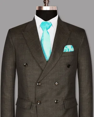 Coffee Subtle Slubbed Wool Rich Double Breasted Blazer