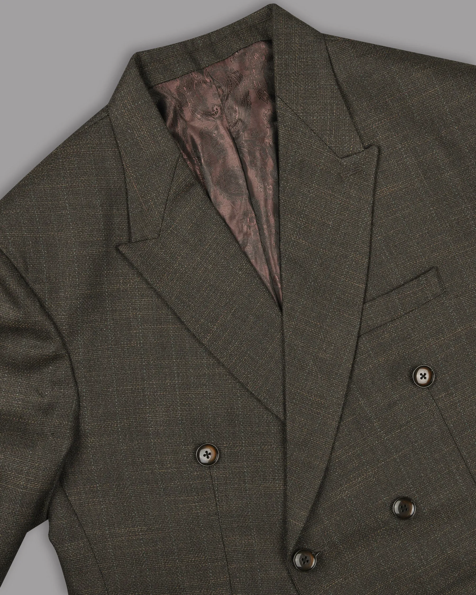 Coffee Subtle Slubbed Wool Rich Double Breasted Blazer