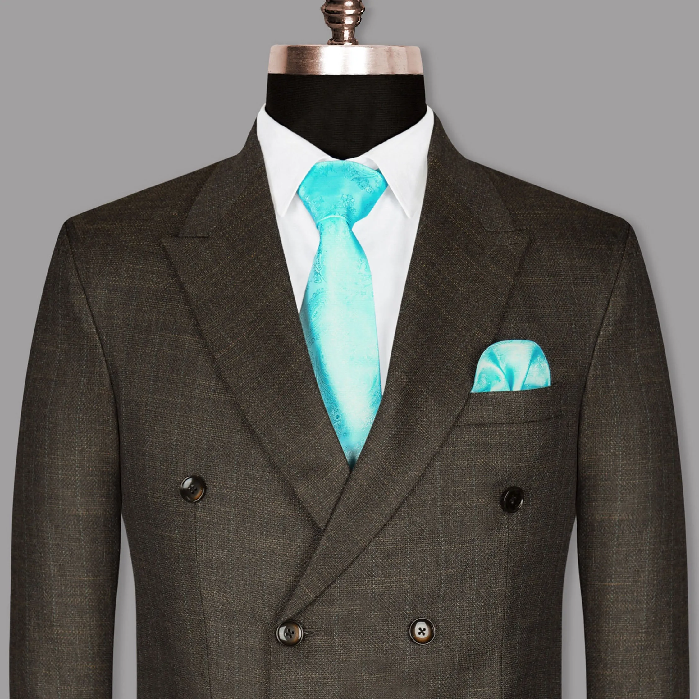 Coffee Subtle Slubbed Wool Rich Double Breasted Blazer