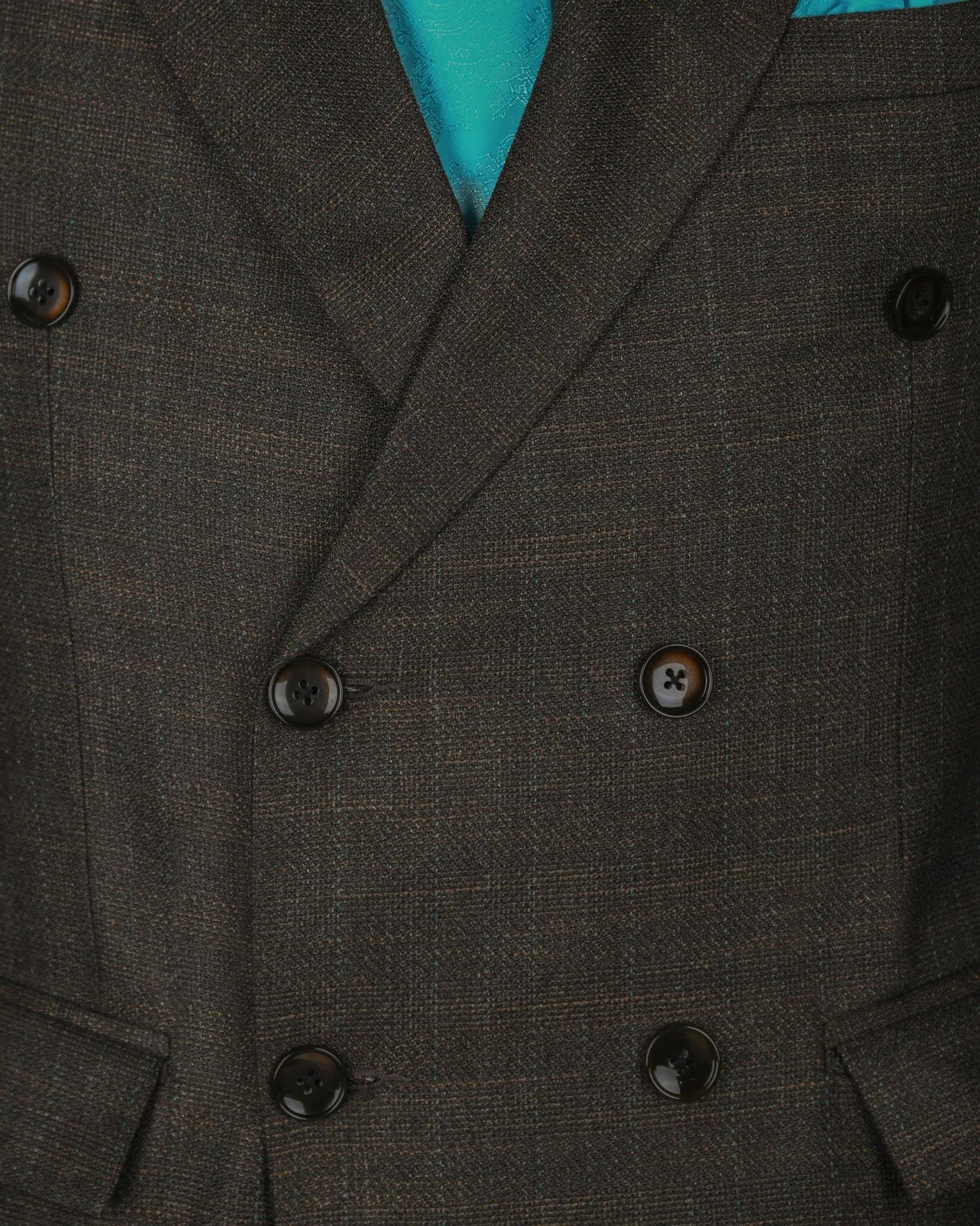 Coffee Subtle Slubbed Wool Rich Double Breasted Blazer