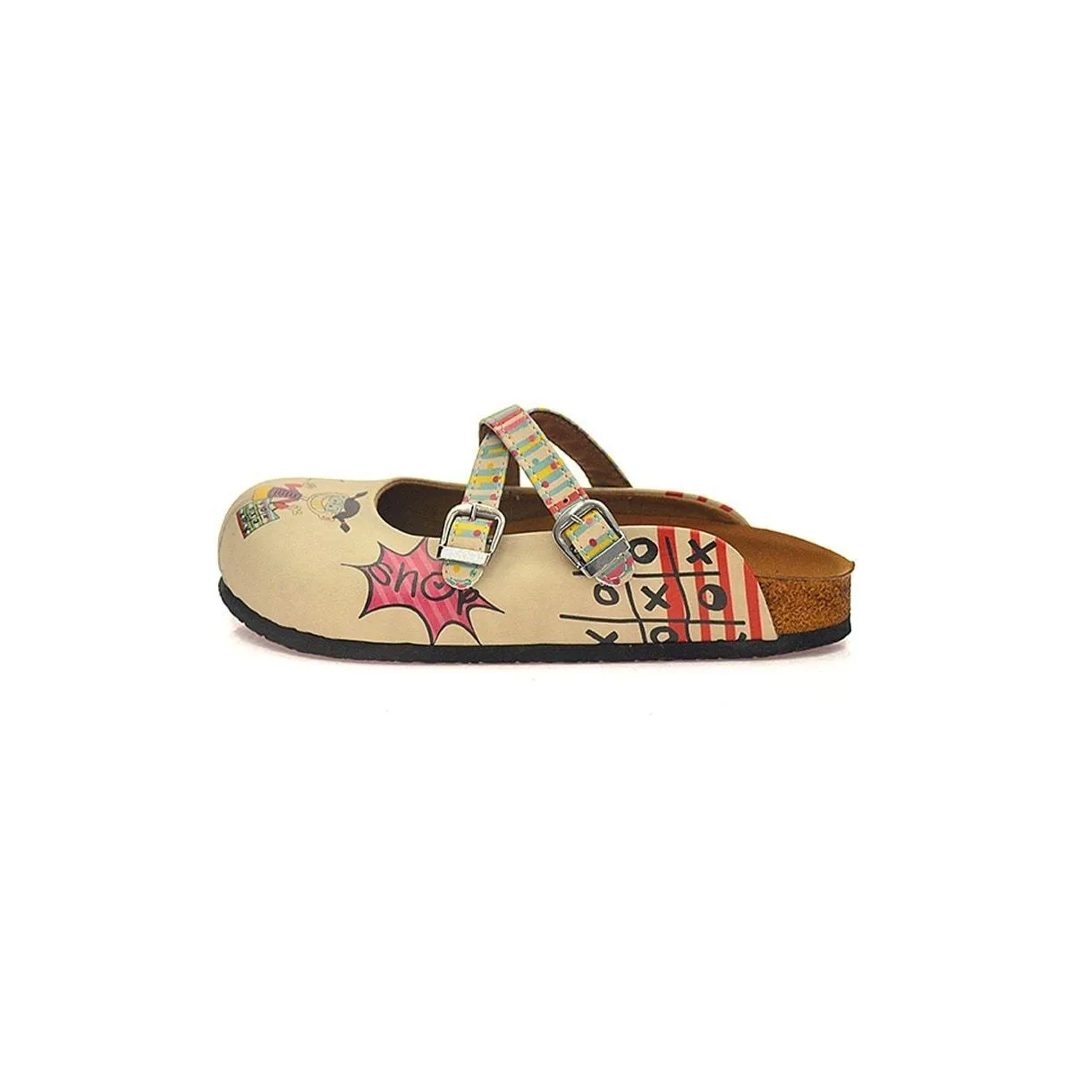 Colored Polkadot and Lines, Girlz and Wow Written Patterned Clogs - CAL118