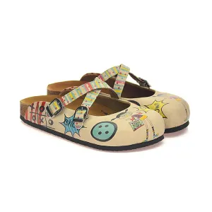 Colored Polkadot and Lines, Girlz and Wow Written Patterned Clogs - CAL118