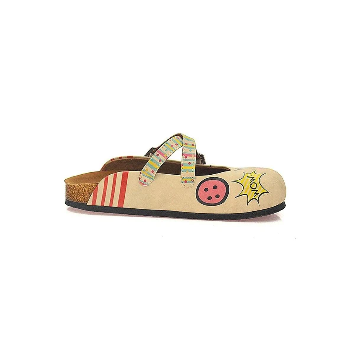 Colored Polkadot and Lines, Girlz and Wow Written Patterned Clogs - CAL118