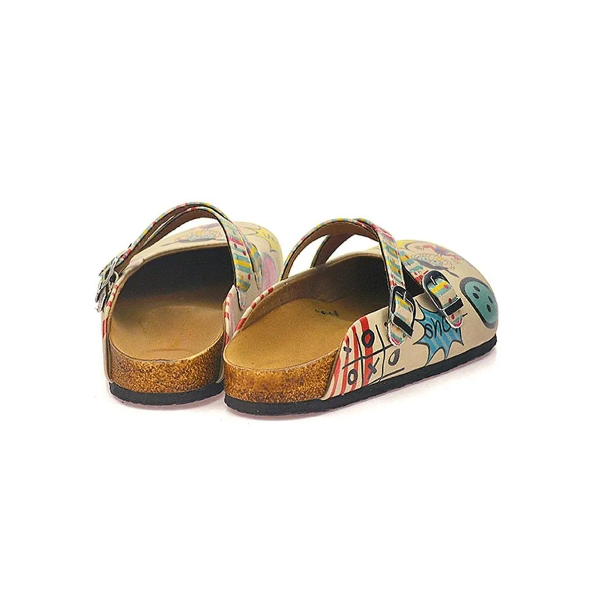 Colored Polkadot and Lines, Girlz and Wow Written Patterned Clogs - CAL118