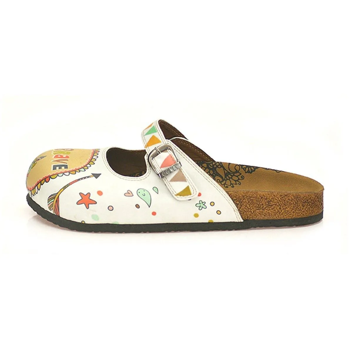 Colored Triangulated and Green Tent, Red Fox, Owl Pattern be Brave Written Patterned Clogs - CAL807