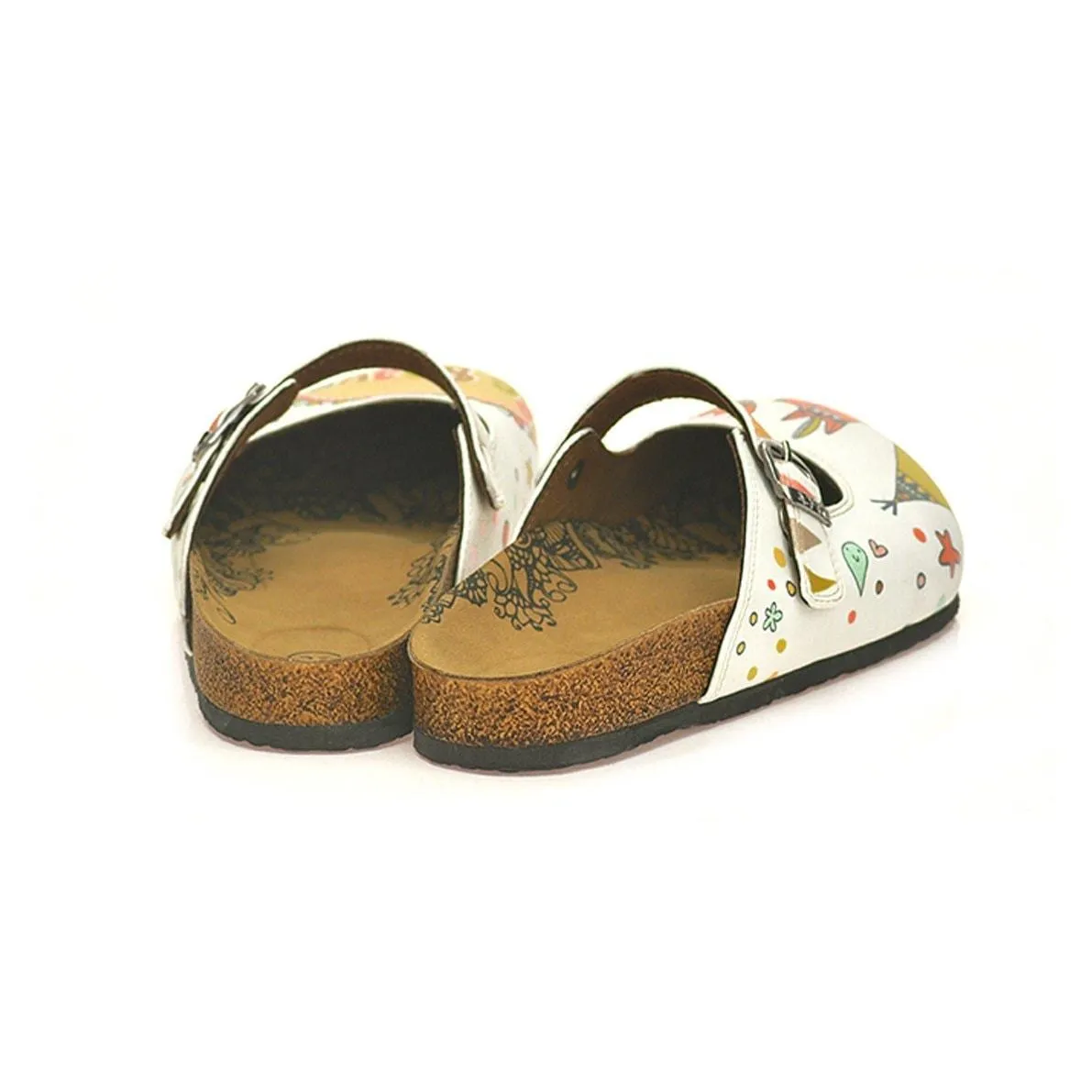 Colored Triangulated and Green Tent, Red Fox, Owl Pattern be Brave Written Patterned Clogs - CAL807