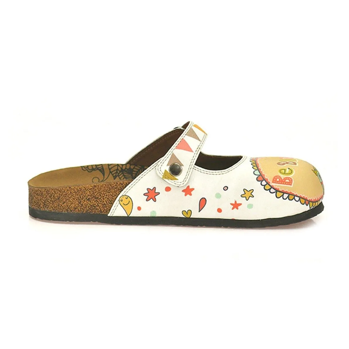 Colored Triangulated and Green Tent, Red Fox, Owl Pattern be Brave Written Patterned Clogs - CAL807