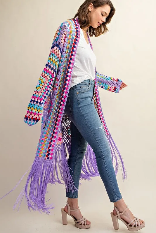 Colorful Crochet Cardigan Duster
