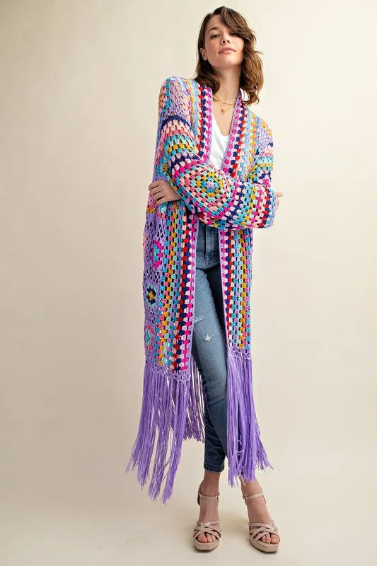 Colorful Crochet Cardigan Duster
