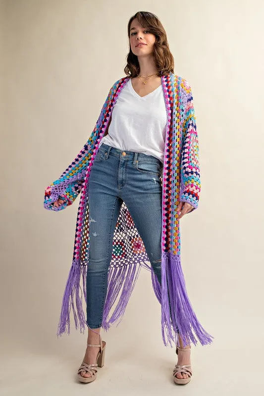 Colorful Crochet Cardigan Duster