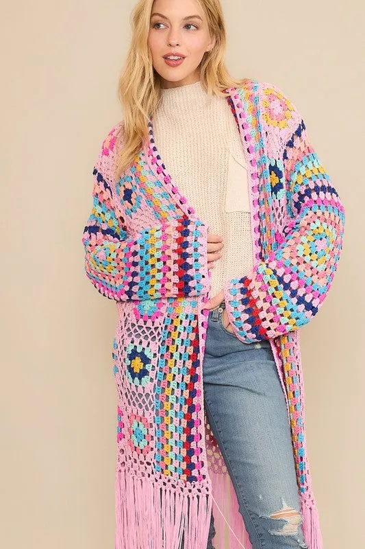 Colorful Crochet Cardigan Duster
