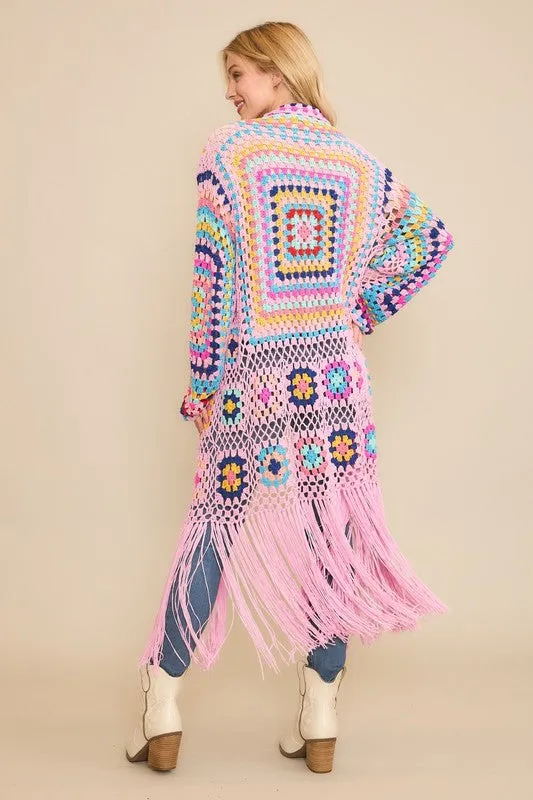 Colorful Crochet Cardigan Duster