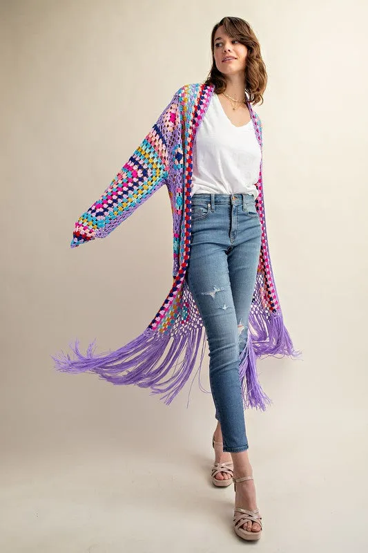 Colorful Crochet Cardigan Duster