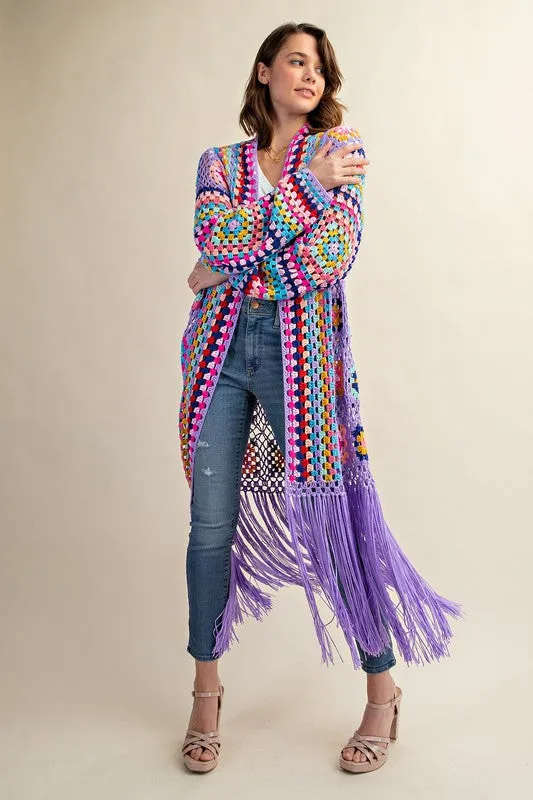 Colorful Crochet Cardigan Duster