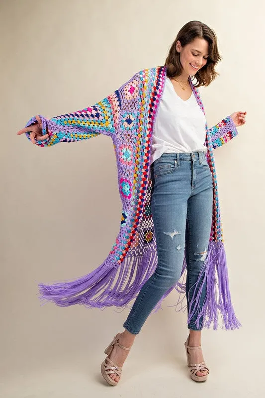 Colorful Crochet Cardigan Duster