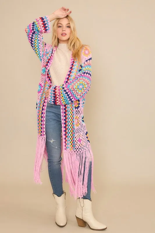 Colorful Crochet Cardigan Duster