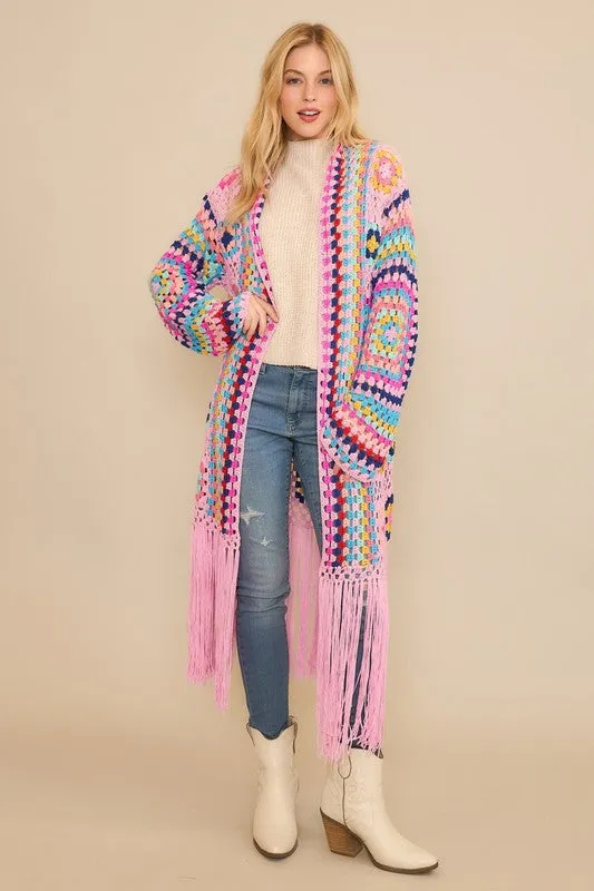 Colorful Crochet Cardigan Duster