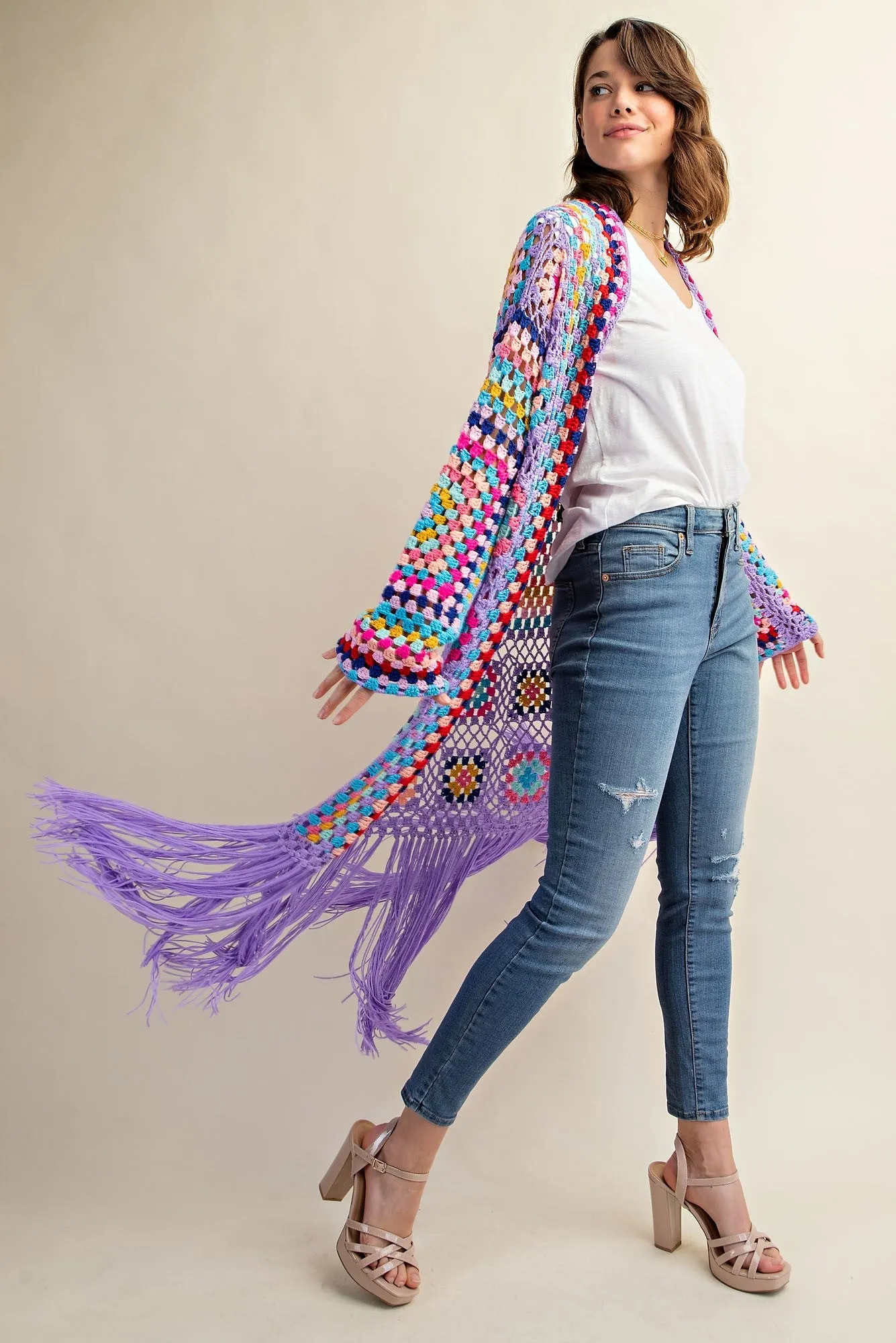 Colorful Crochet Cardigan Duster
