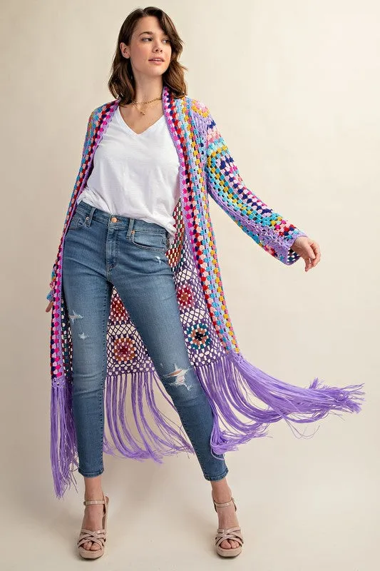 Colorful Crochet Cardigan Duster