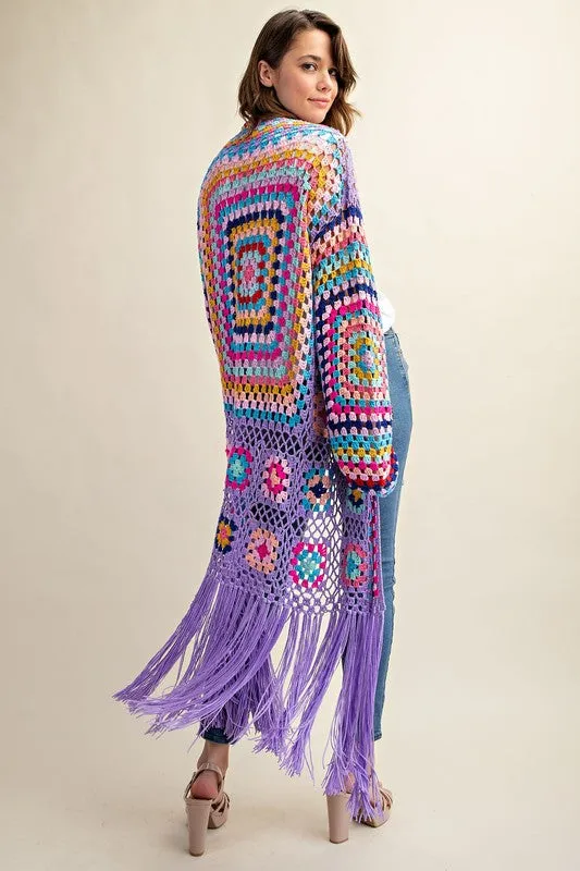 Colorful Crochet Cardigan Duster