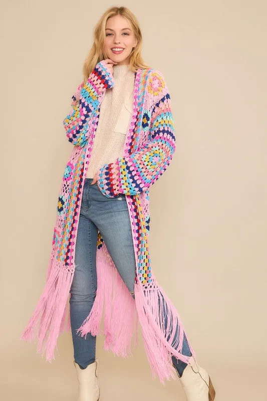 Colorful Crochet Cardigan Duster