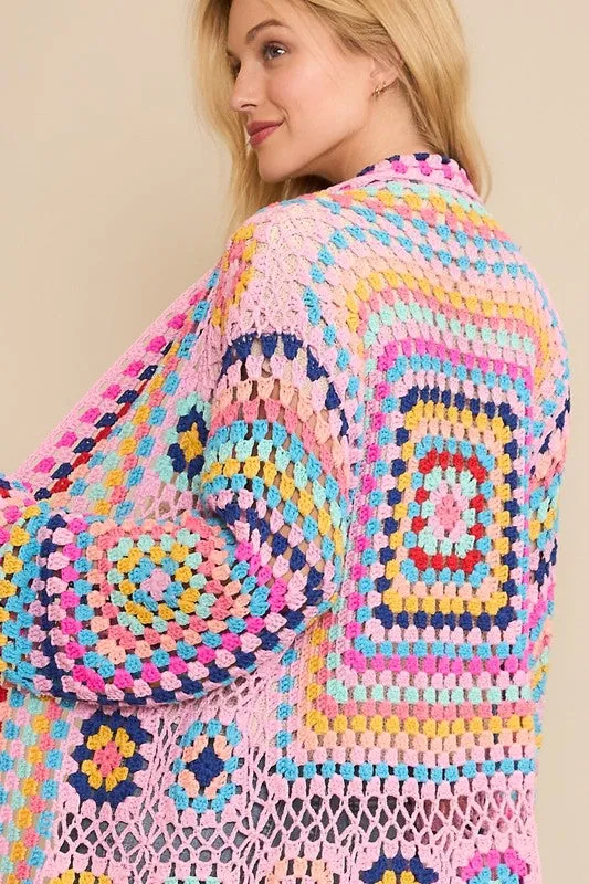 Colorful Crochet Cardigan Duster